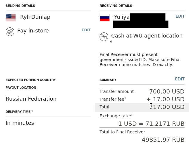 The fake on-line confirmation I send back to 'Yulia'